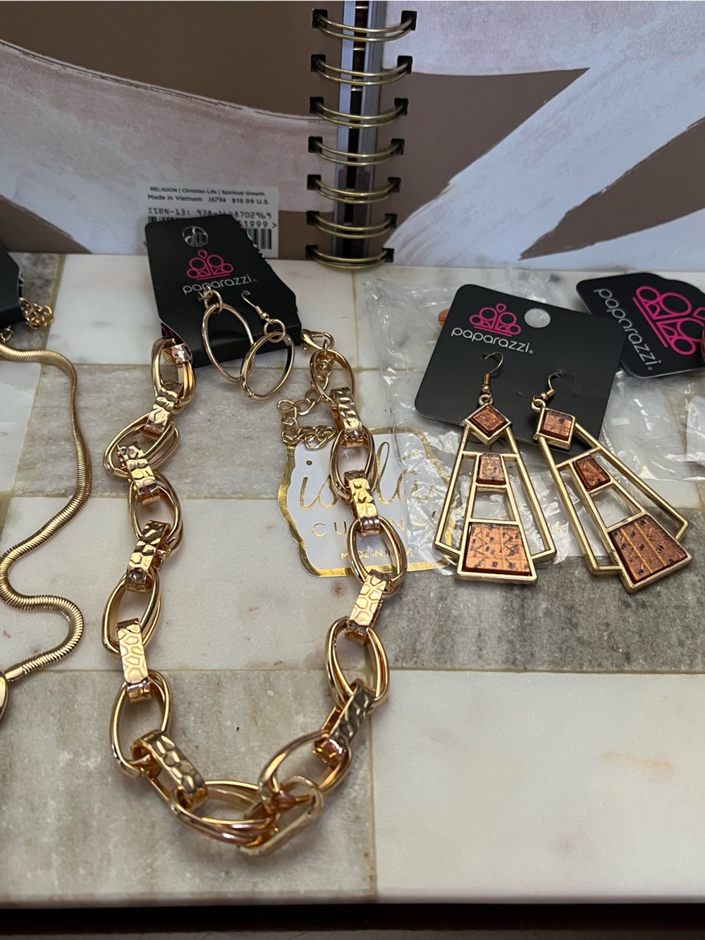 paparazzi Gold-Tone Necklace and Earring Sets with Green Accents
